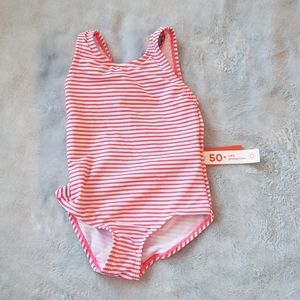 New Joe Fresh Toddler Girl's pink white stripe Bathingsuit Size 2